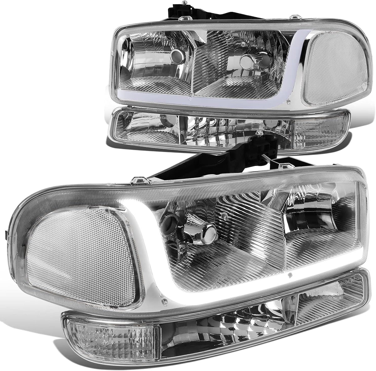 4PCs LED DRL Strip Headlight Bumper Lamp Chrome Clear M150269