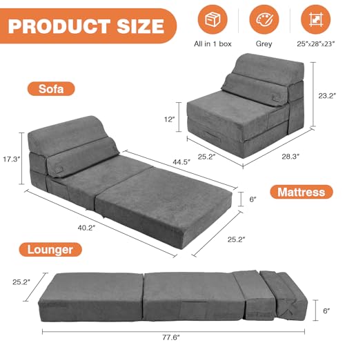 Grey Folding Sofa Bed Convertible Sleeper Chair Couch D58871