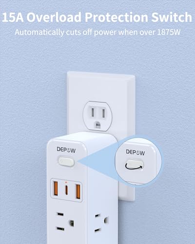 White 6AC 3USB Wall Outlet Extender with Rotating Plug I723