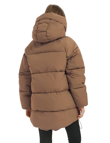 Women Mid-Length Puffer Hooded Jacket Winter Padded Warm Coat B6809