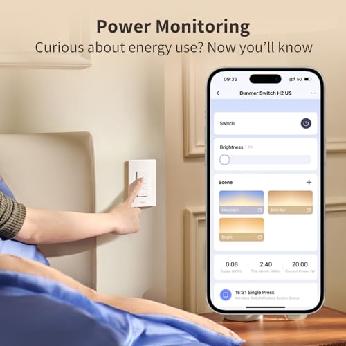 Smart Dimmer Switch, 2-in-1 Neutral, Thread/Zigbee Support, Silent On/Off Dimmer Light Switch V82956