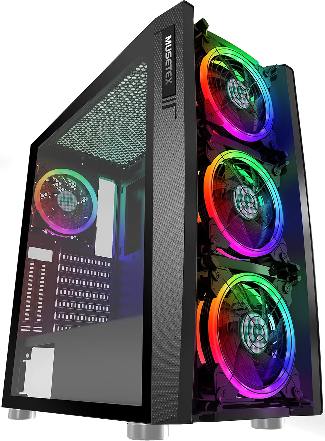 ATX Mid-Tower Computer Case with 6 Pcs ARGB Fans, USB 3.0, Tempered Glass Panels, Black S26635