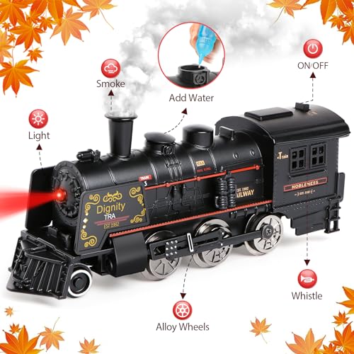 Metal Alloy Electric Train Set with Steam Locomotive, Cargo Cars & Tracks W130054