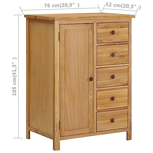 Solid Oak Wood Wardrobe with Hanging Rail and Drawers U561606