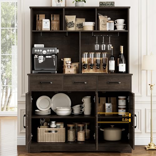 Rustic Brown Buffet Cabinet with Hutch and 3 Drawers K7081