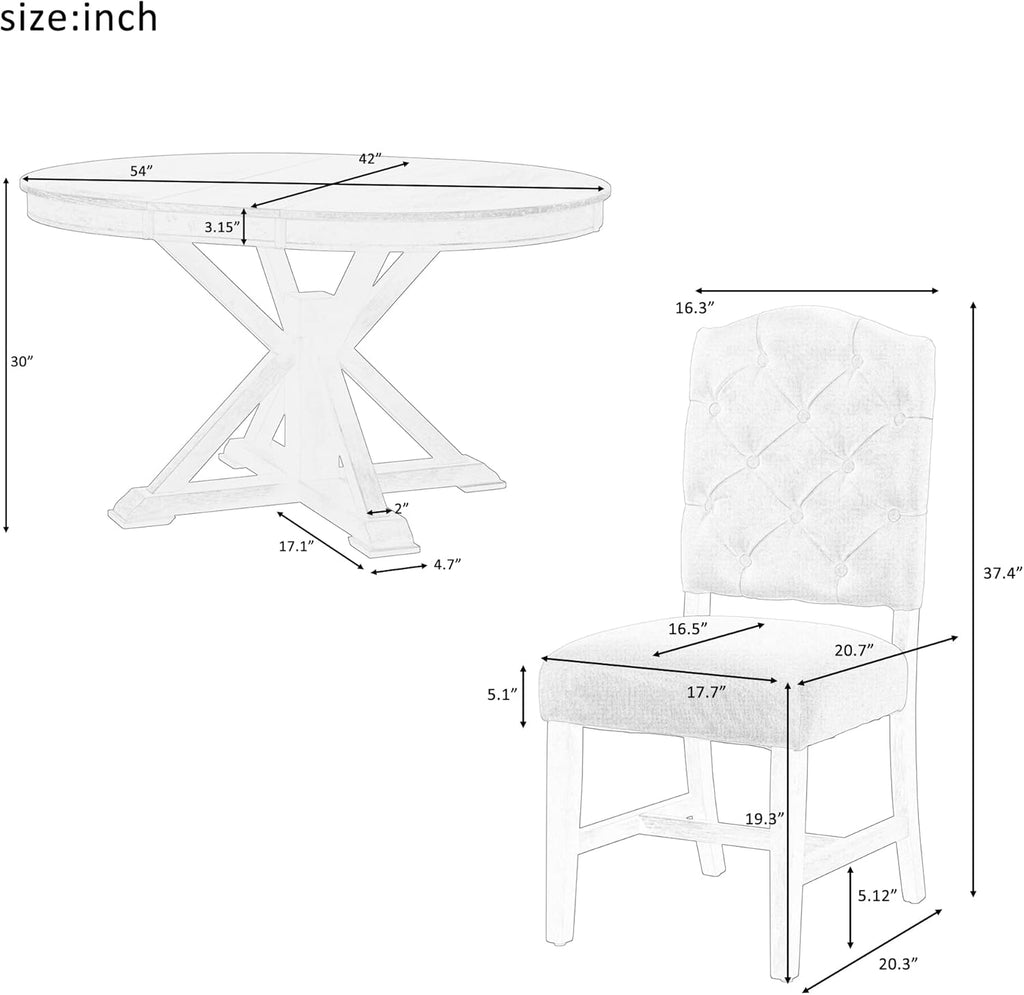 Oak Natural Wood Off White 5 Piece Dining Table Set with 4 Upholstered Chairs A499