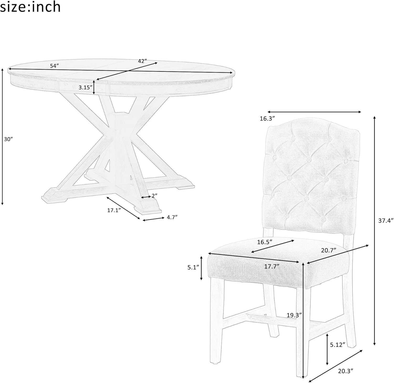 Oak Natural Wood Off White 5 Piece Dining Table Set with 4 Upholstered Chairs A499