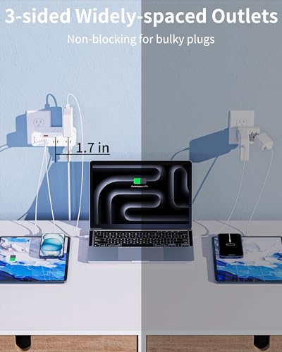 White 6AC 3USB Wall Outlet Extender with Rotating Plug I723