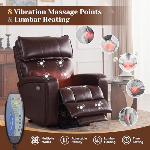 Leather Power Lift Recliner Chair with Heat & Massage E7633