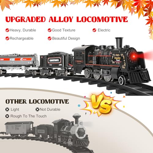Metal Alloy Electric Train Set with Steam Locomotive, Cargo Cars & Tracks W130054