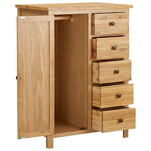 Solid Oak Wood Wardrobe with Hanging Rail and Drawers U561606