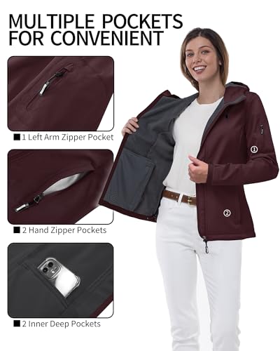 Women's Softshell Jacket with Hood Fleece Lined Waterproof Insulated Windbreaker U2069