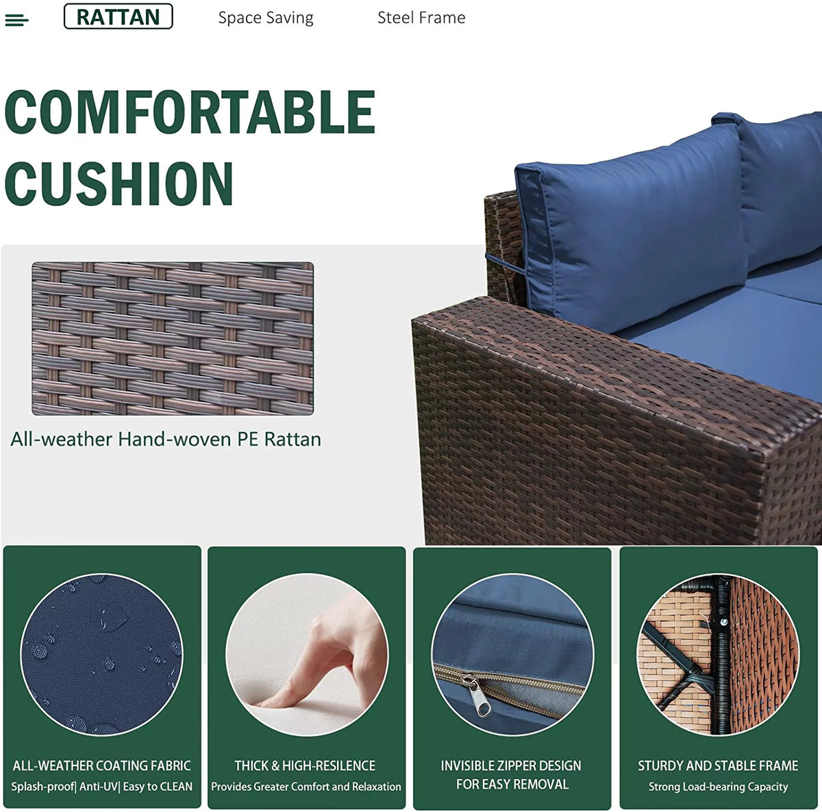 6 Pieces PE Wicker Outdoor Patio Sectional Sofa Set S11773