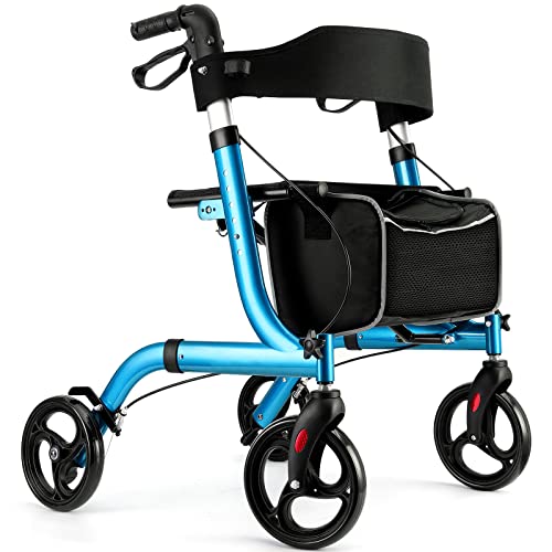 Champagne Lightweight Aluminium Folding Rollator Walker with Seat and 8-inch Wheels T481