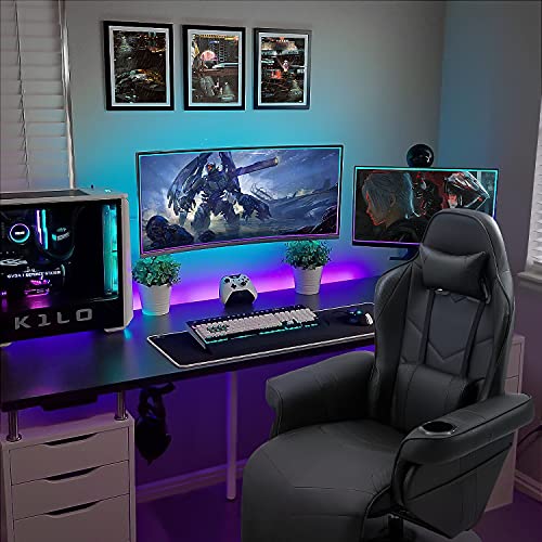 White PU Leather Gaming Recliner Chair with Footrest Headrest and Lumbar Support P67342