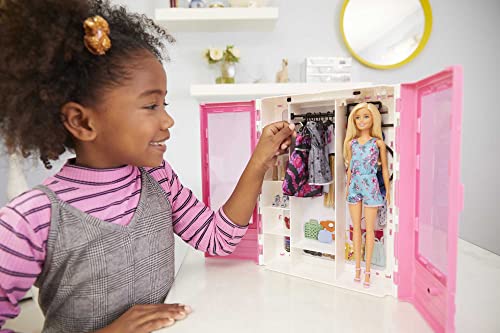 Blonde Fashion Doll & Pink Closet Playset with Clothes & 12 Accessories X639