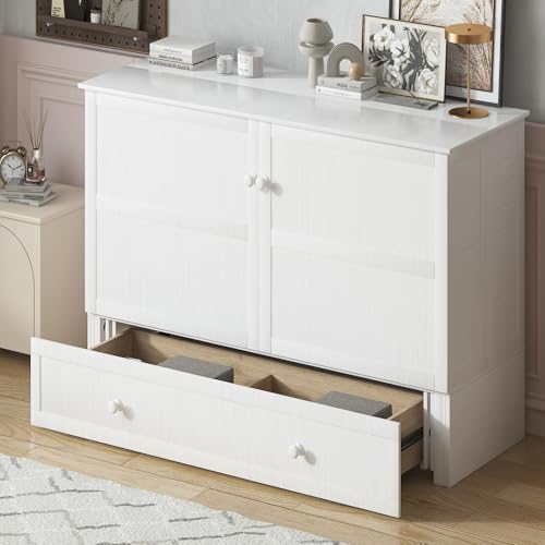 White Queen Cabinet Bed with Tri-fold Mattress C226132