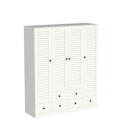 White 5 Drawer Wardrobe with Shelves and Hanging Rod G9085