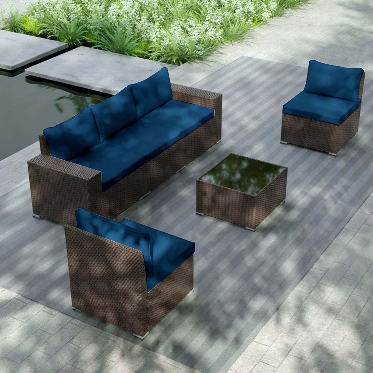 6 Pieces PE Wicker Outdoor Patio Sectional Sofa Set S11773