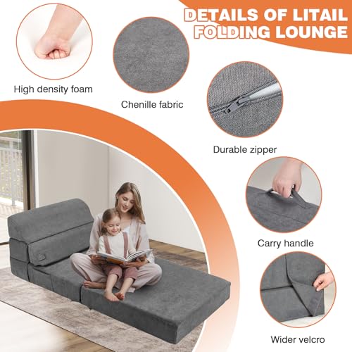 Grey Folding Sofa Bed Convertible Sleeper Chair Couch D58871