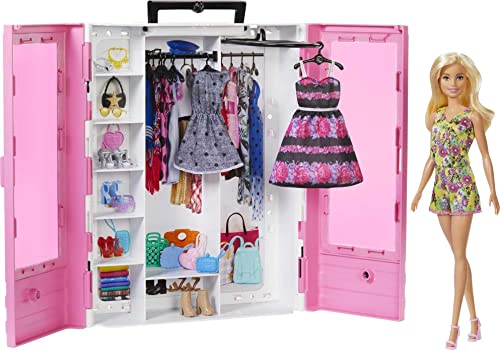Blonde Fashion Doll & Pink Closet Playset with Clothes & 12 Accessories X639