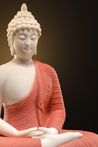 White Ceramic Buddha Statue with Green Artificial Tree and LED Circle Table Lamp, 16.5 in Q601821
