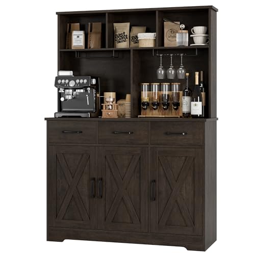 Rustic Brown Buffet Cabinet with Hutch and 3 Drawers K7081