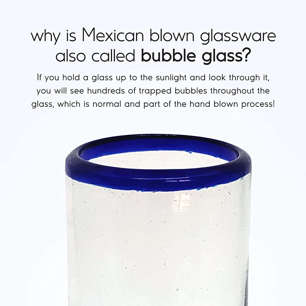 Cobalt Blue Rim 8 oz Recycled Glass Glasses (set of 6) H9753