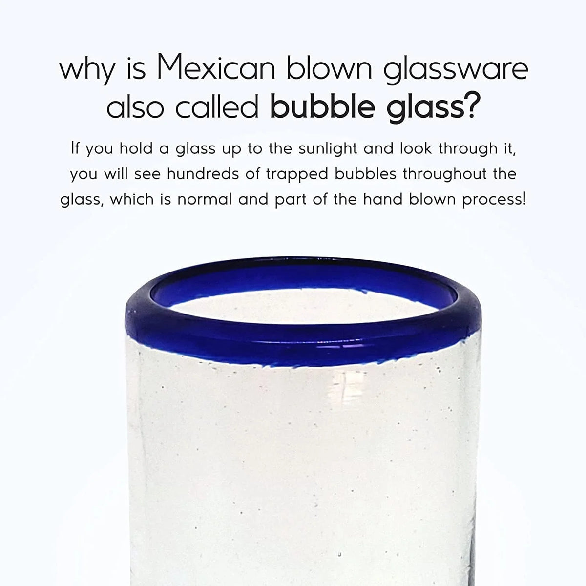 Cobalt Blue Rim 8 oz Recycled Glass Glasses (set of 6) H9753