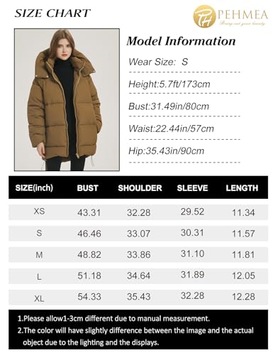 Women Mid-Length Puffer Hooded Jacket Winter Padded Warm Coat B6809