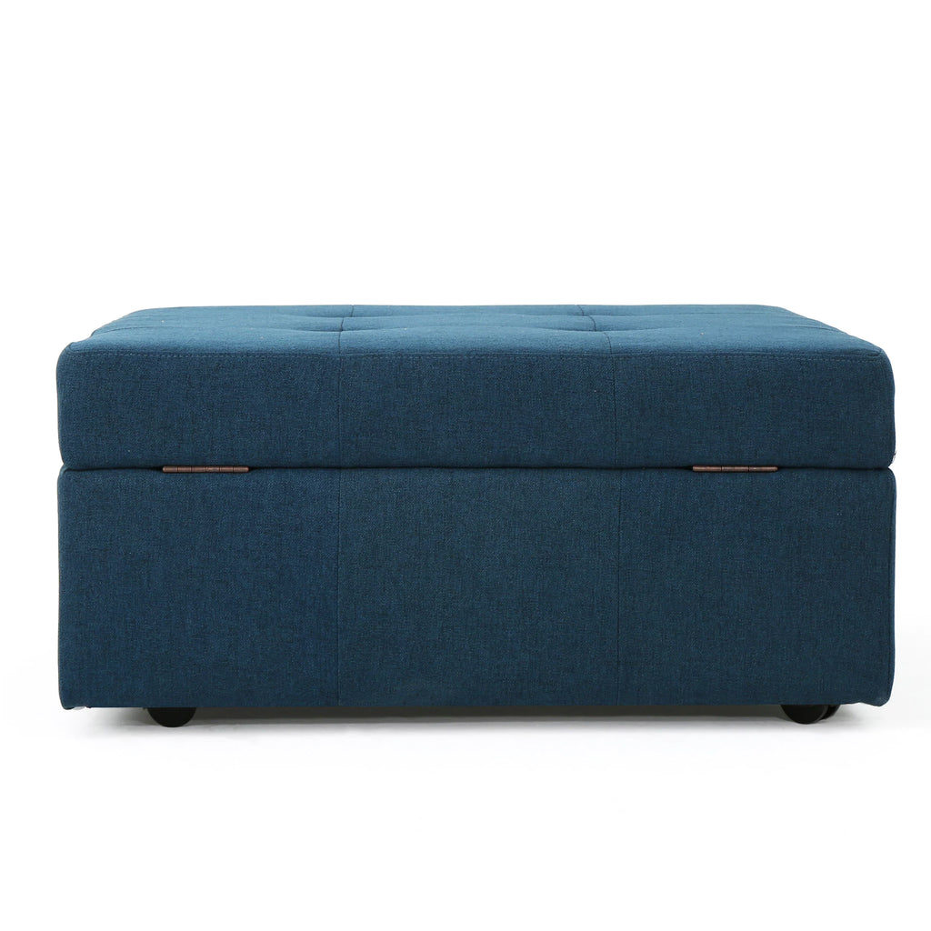 Navy Blue Tufted Fabric Storage Ottoman with Rolling Casters V364