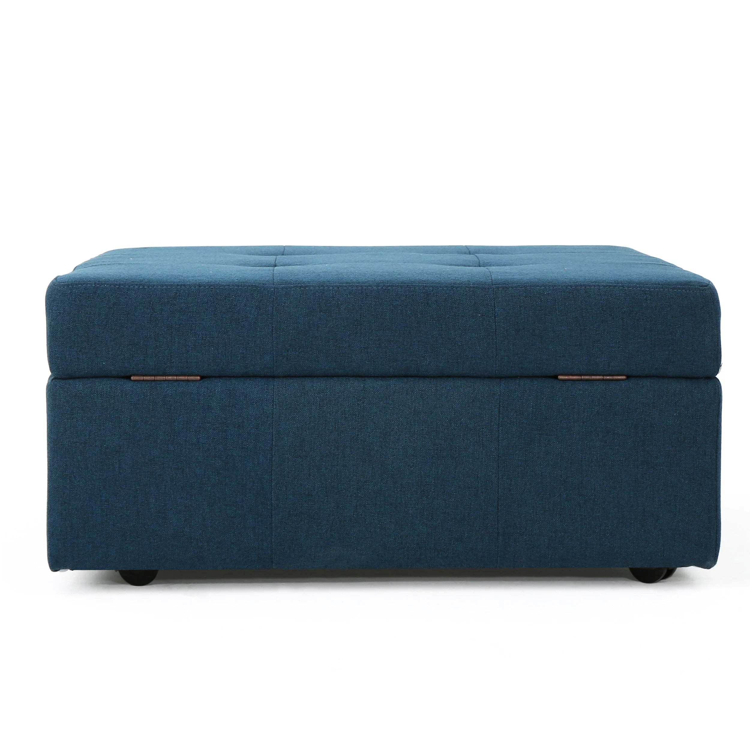 Navy Blue Tufted Fabric Storage Ottoman with Rolling Casters V364