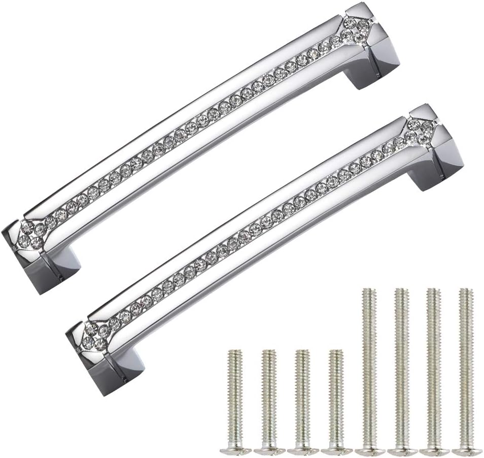 Polished Chrome Cabinet Handles with Screws, 128mm Hole Center, 2 Pack C143
