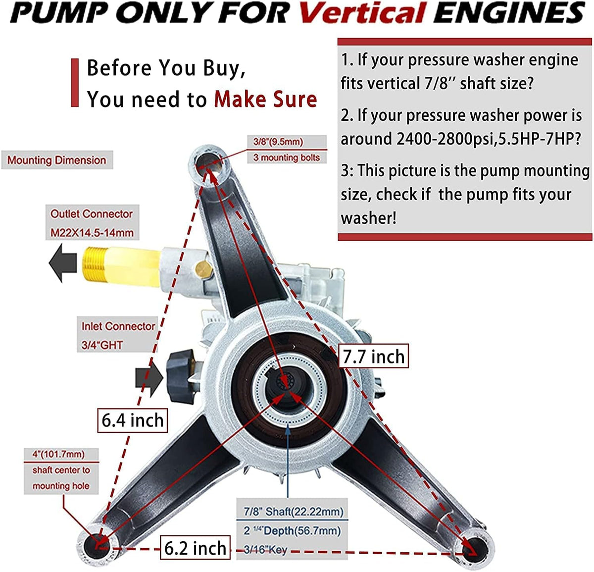 7/8'' Shaft Vertical Pressure Washer Pump, 2400-2800PSI, Pack of 2 R694261