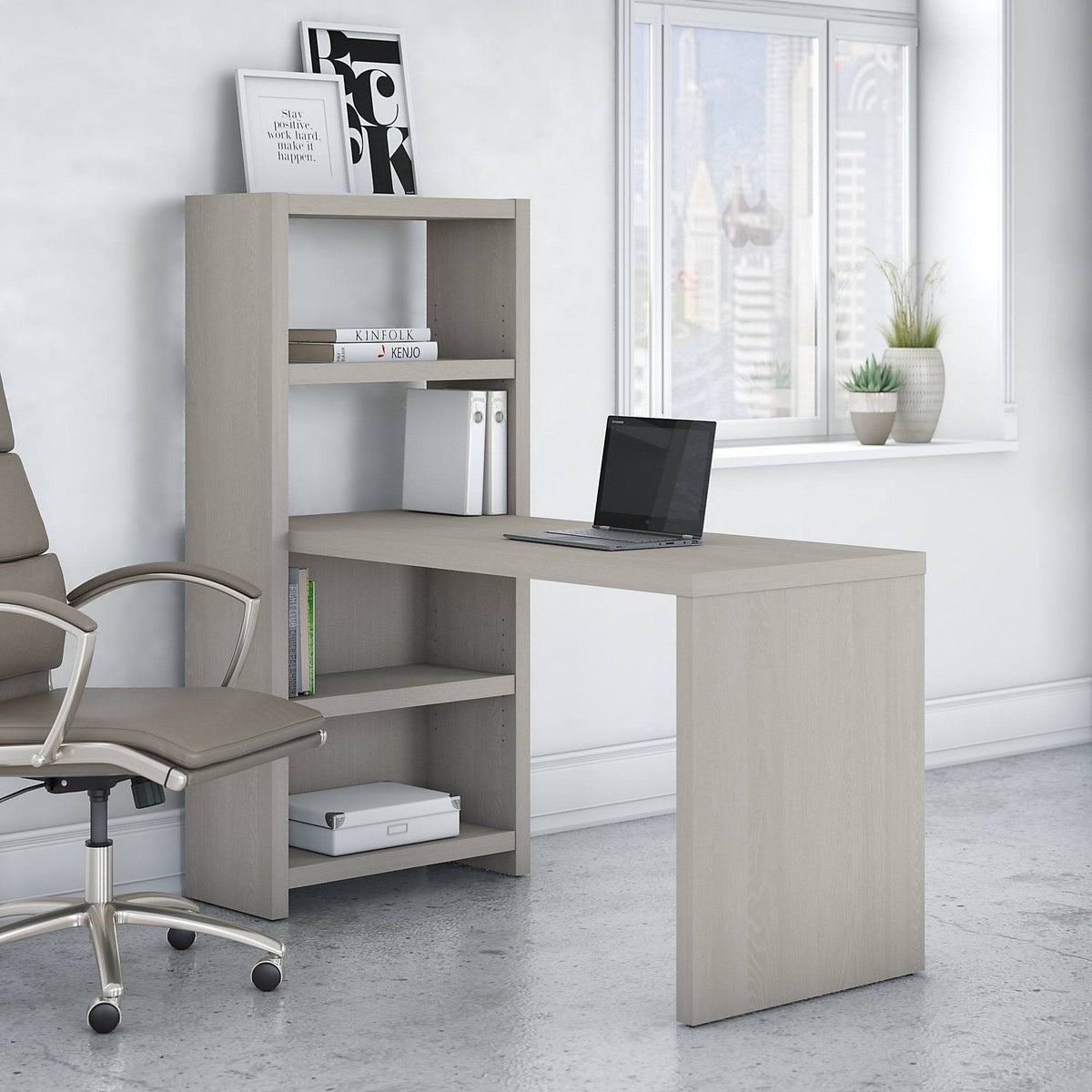 Pure White Bookcase Desk L387