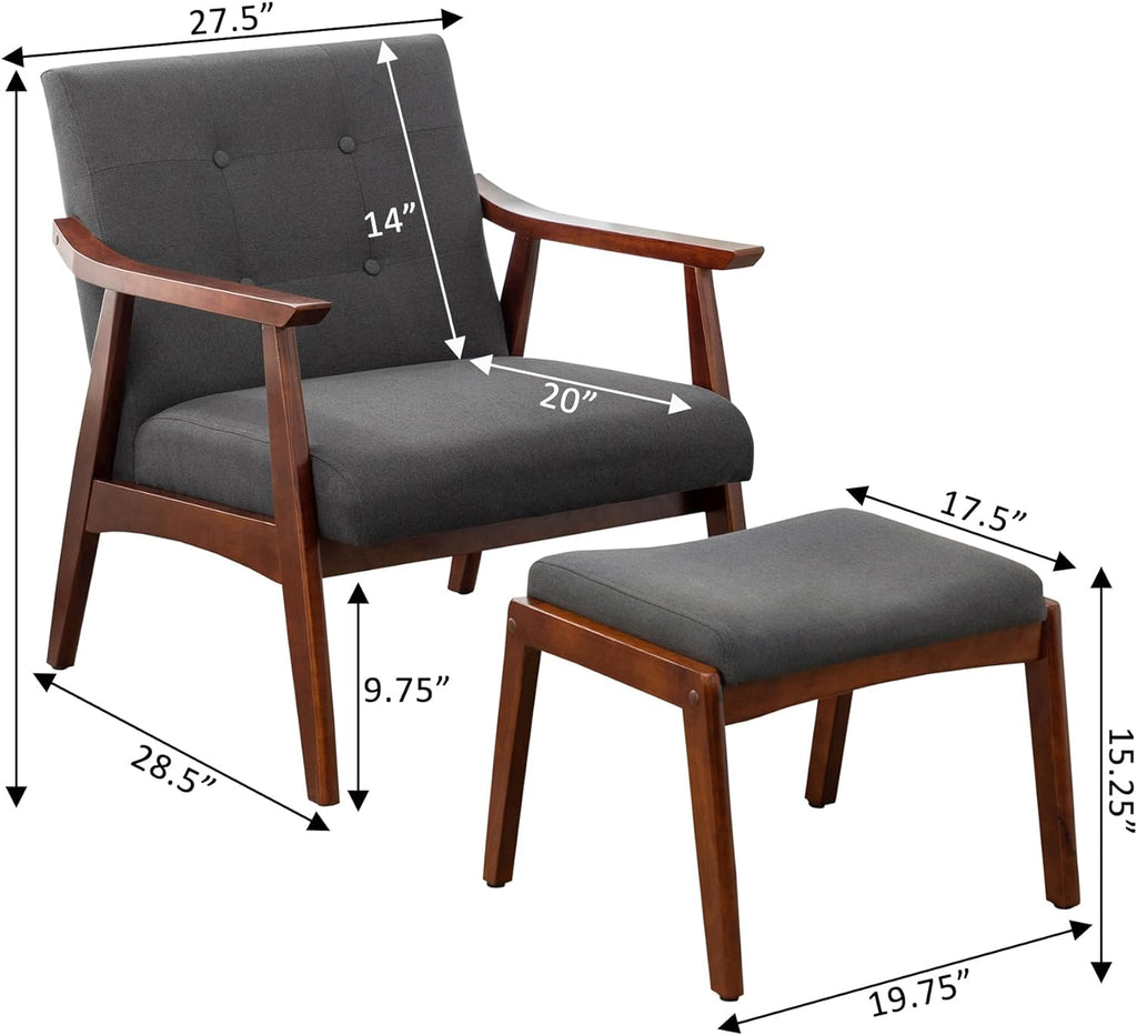 Accent Armchair and Ottoman Set, Dark Gray Fabric L92472