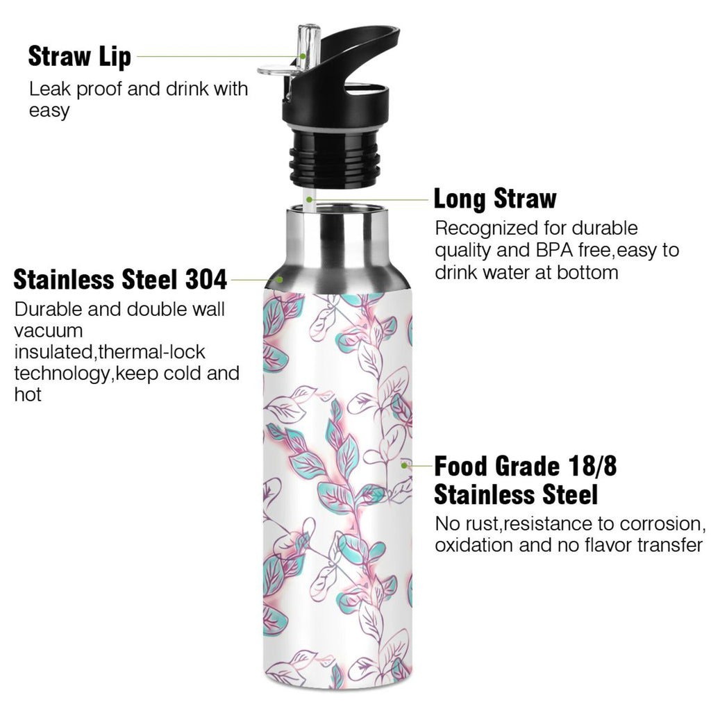 Stainless Steel Insulated Thermos Vacuum Flask Water Bottle with Straw Lid P313278