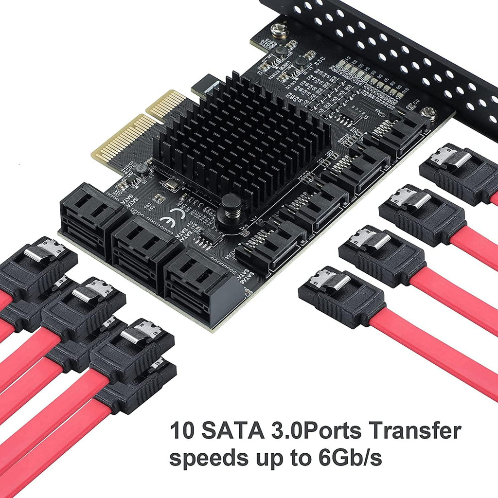 PCIE 4X SATA Card 10 Ports, 6 Gbps SATA 3.0 Controller PCIe Expansion Card, Non-Raid, with Low Profile Bracket and 10 SATA Cables I83299