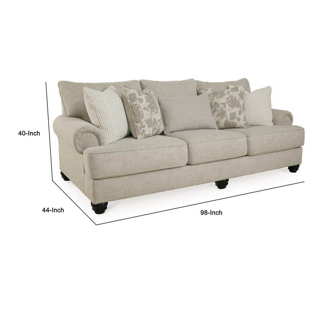 Beige Plush Sofa with 5 Throw Pillows F359