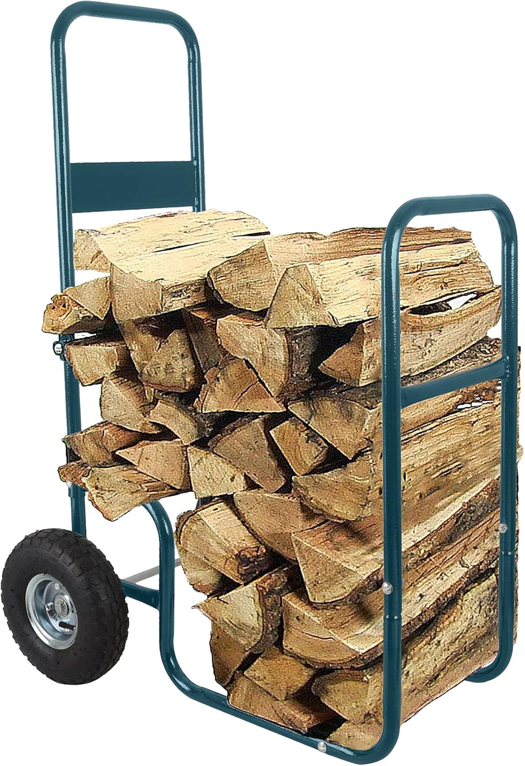 Gray Green Heavy Duty Steel Firewood Cart with 2 Pneumatic Wheels C683