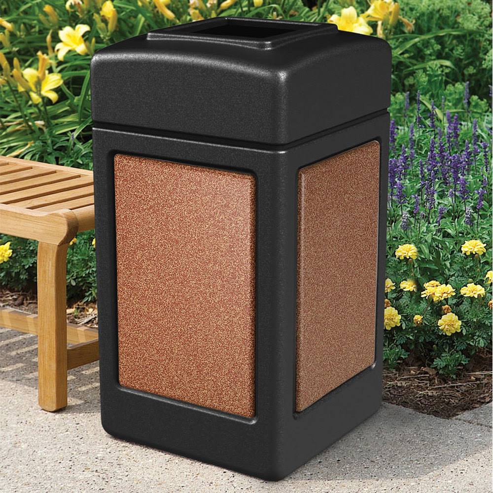 42 Gallon Black Trash Receptacle with Sedona Panels O195
