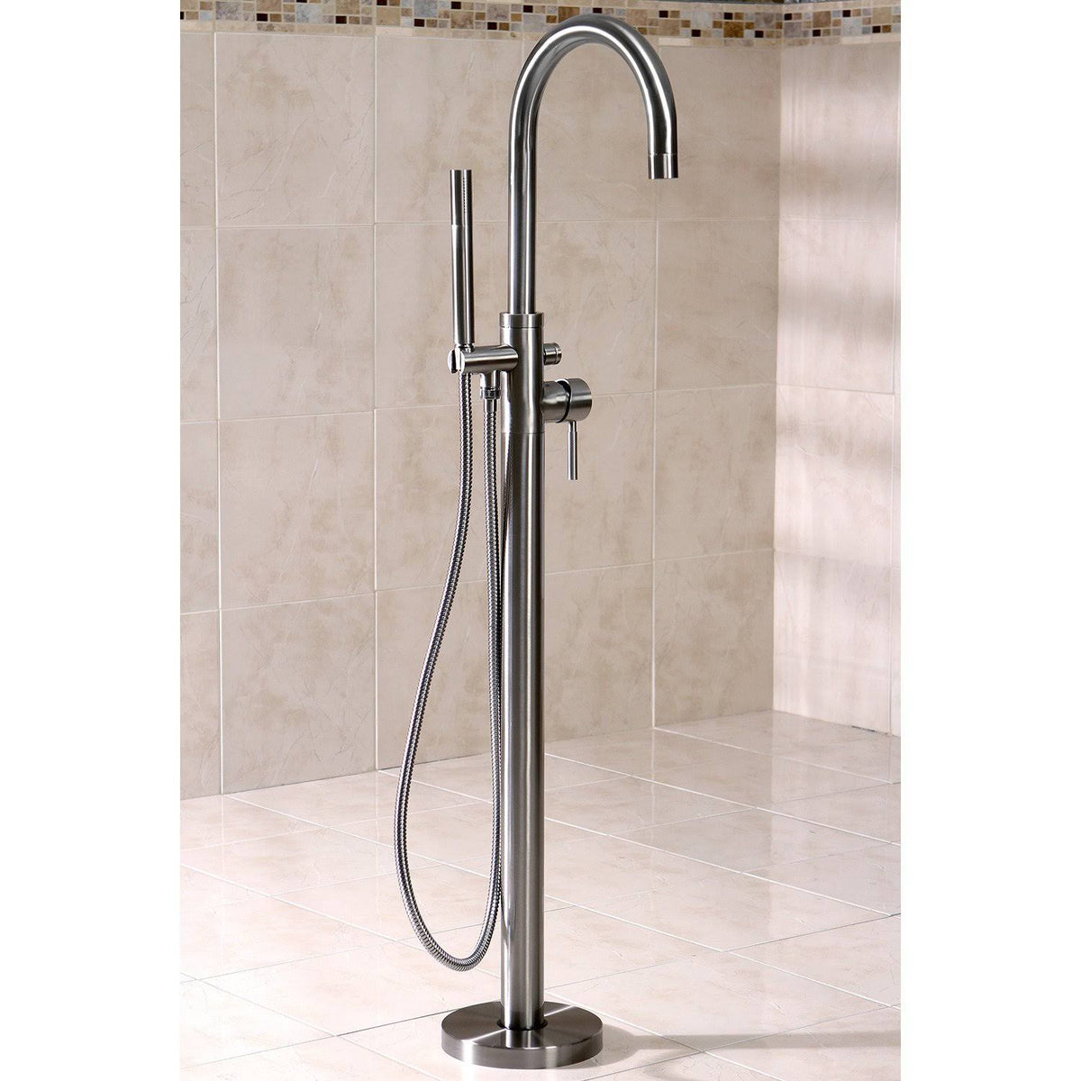 Polished Chrome Floor Mount Tub Filler with Hand Shower E31541
