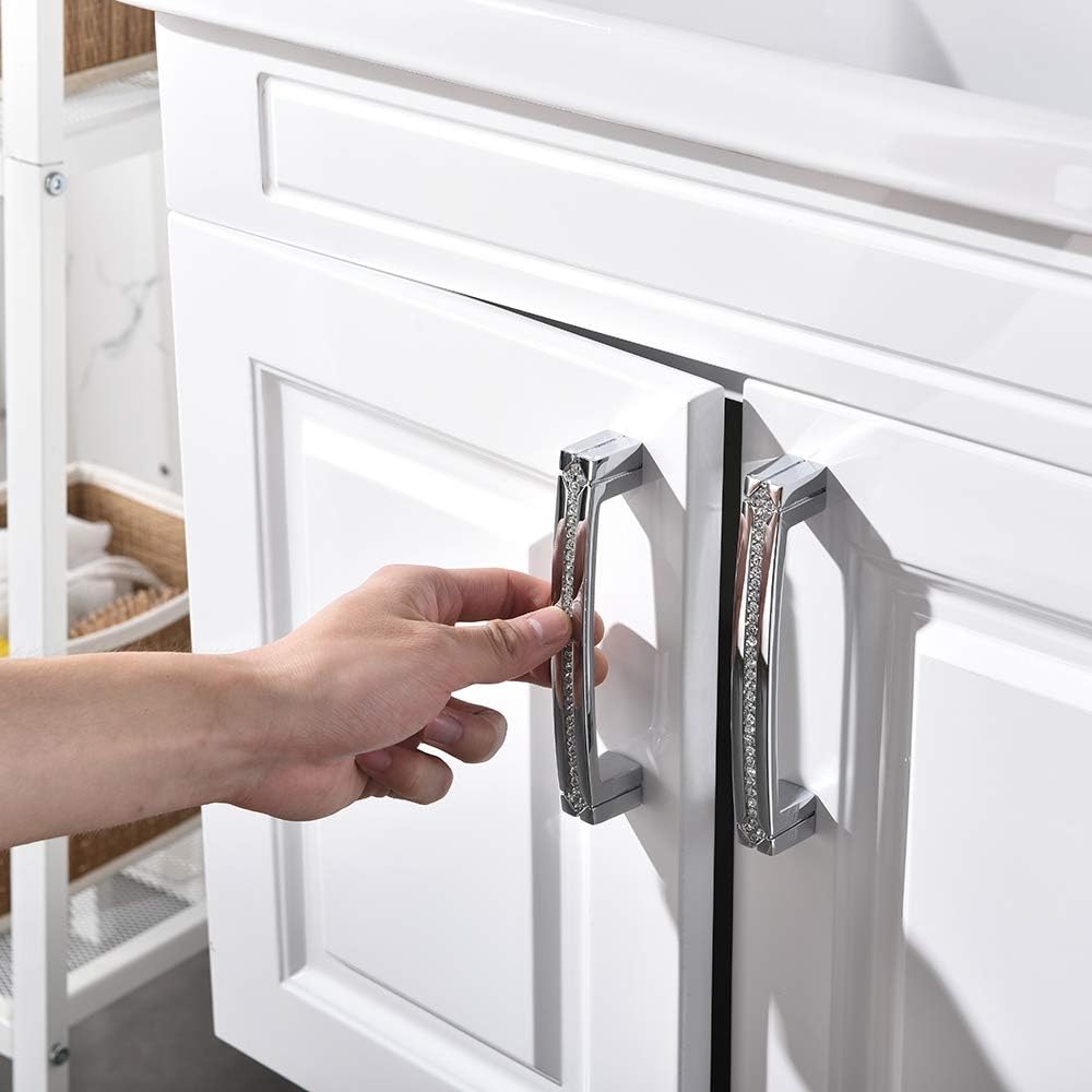 Polished Chrome Cabinet Handles with Screws, 128mm Hole Center, 2 Pack C143