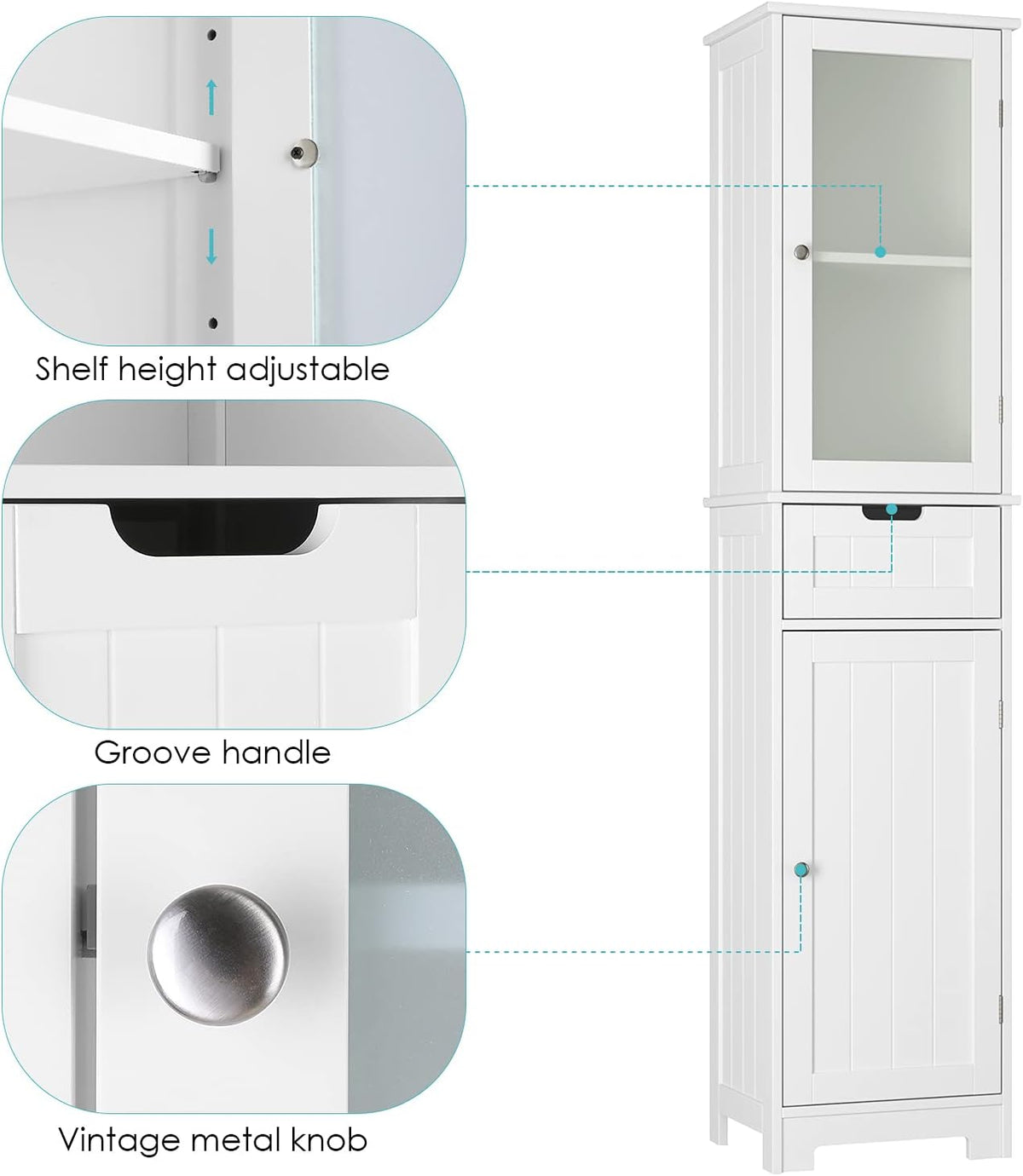 White Tall Freestanding Bathroom Storage Cabinet with Door and Drawer and Adjustable Shelves P71909