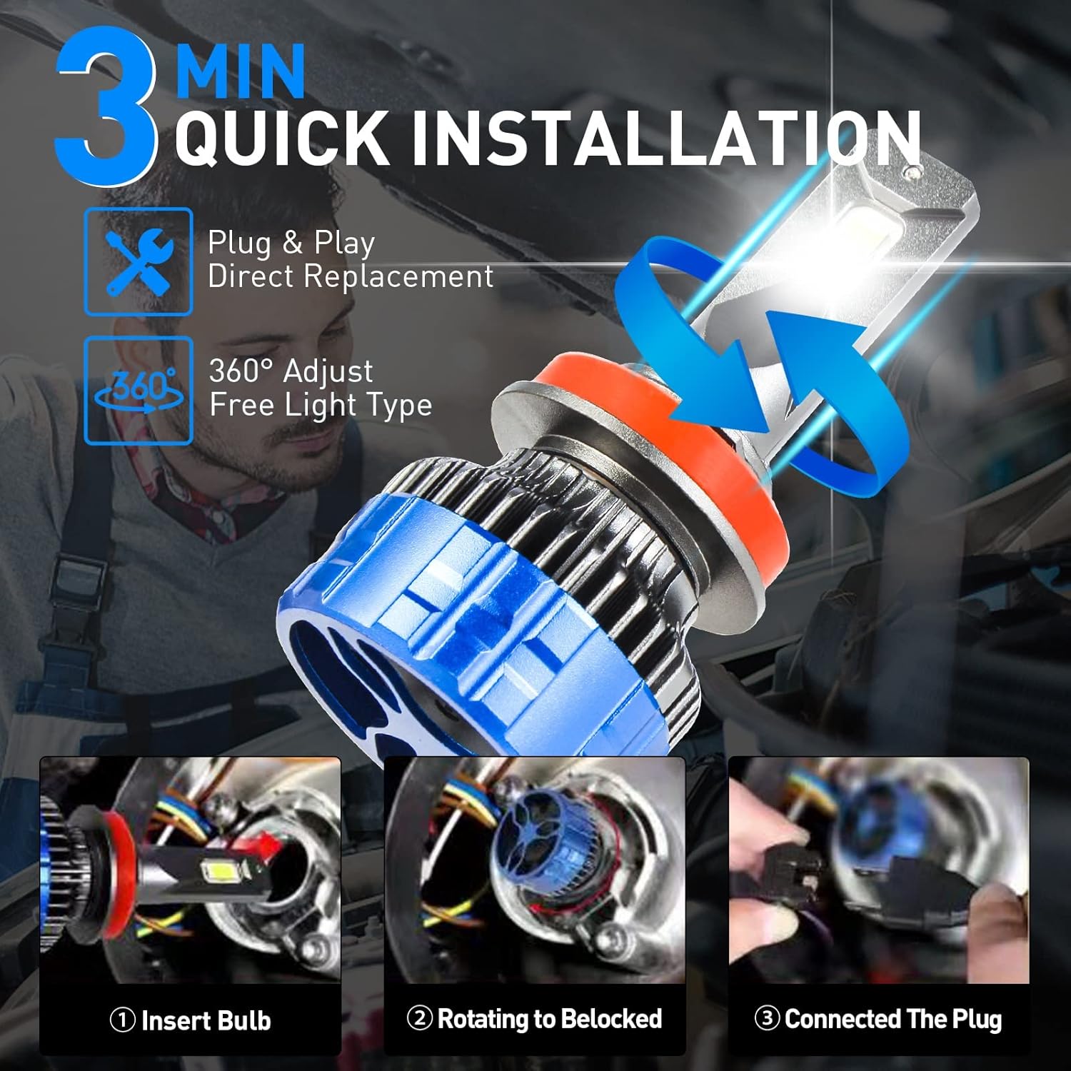 120W 22000LM 6500K Cool White LED Headlight Bulbs Conversion Kit, Pack of 2 W3228