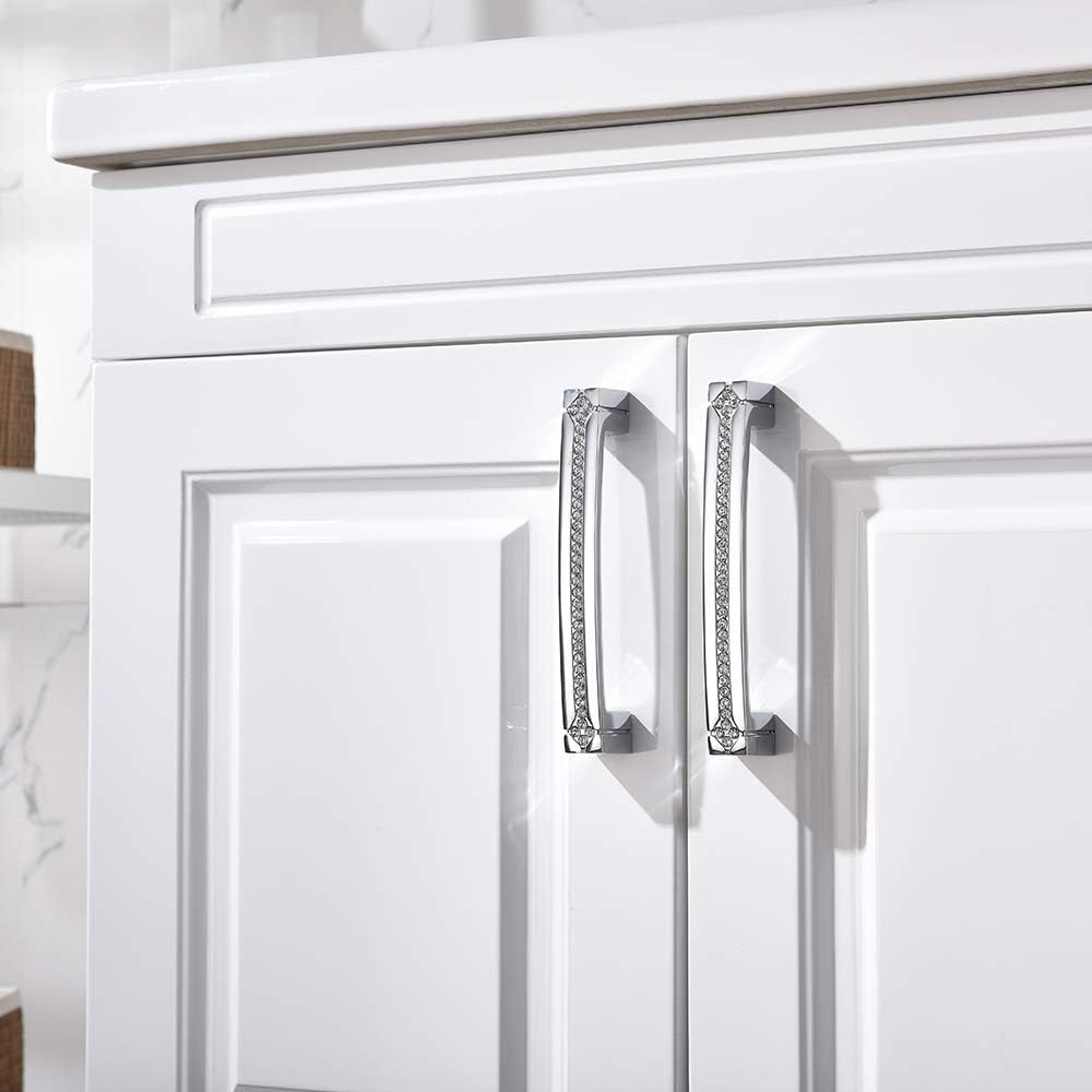 Polished Chrome Cabinet Handles with Screws, 128mm Hole Center, 2 Pack C143