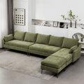 Green Chenille L Shaped Sectional Sofa with Chaise Lounge and Ottman J91345