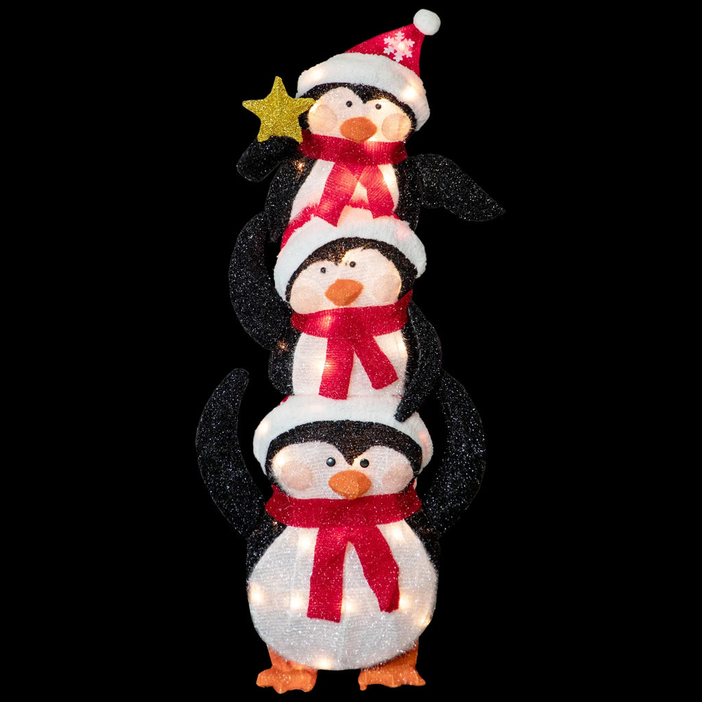 41" Lighted Stacked Penguin Family Outdoor Christmas Decoration K59971