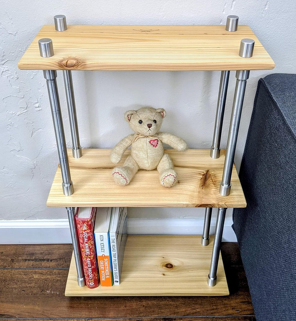 Solid Cedar Wood Stainless Steel Metal Bookcase 16 Inch Wide F81631
