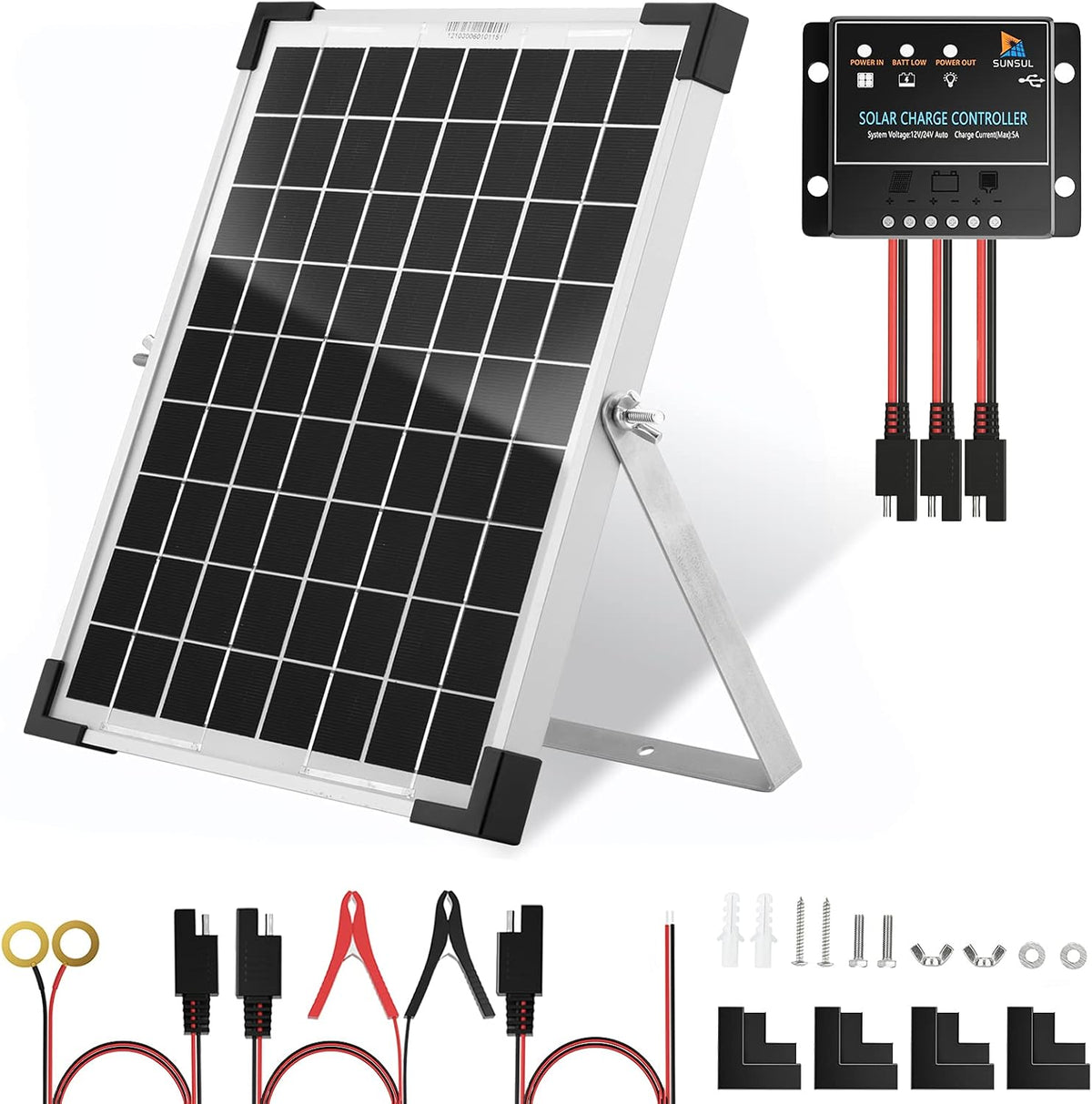 50 Watt 12 Volt Monocrystalline Solar Panel Kit with 30A PWM Charge Controller H542433